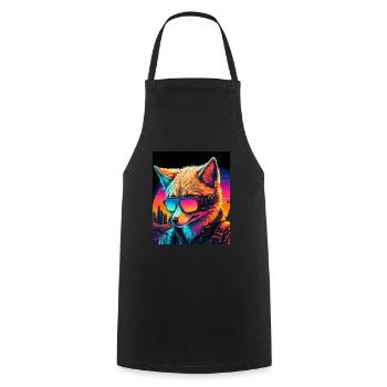 Rétro Futuriste Synthwave Fox - Tablier de cuisine - noir - Devant - AI Model Male 185 dark (185cm)