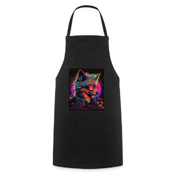 Retro Futuristic Synthwave Fox - Cooking Apron - black - Front - AI Model Male 185 dark (185cm)
