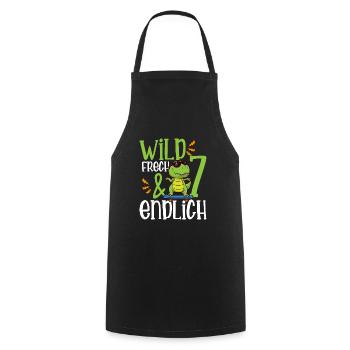 Wild Frech & endlich 7 siebter Geburtstag - Kochschürze - Schwarz - Vorne - AI Model Male 185 dark (185cm)