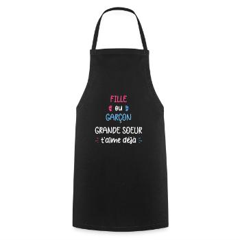 Fille ou garçon grande soeur t'aime déjà - Tablier de cuisine - noir - Devant - AI Model Male 185 dark (185cm)