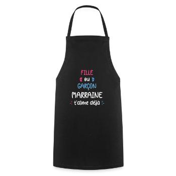 Fille ou garçon grand marraine t'aime déjà - Tablier de cuisine - noir - Devant - AI Model Male 185 dark (185cm)