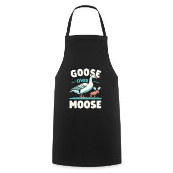 Goose over Moose – Oie triomphante - Tablier de cuisine - noir - Devant - AI Model Male 185 dark (185cm)