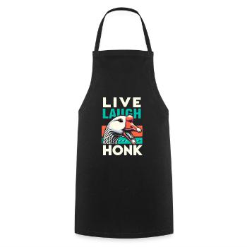 Lebe, lache, hupe – Joyful Goose Meme - Kochschürze - Schwarz - Vorne - AI Model Male 185 dark (185cm)