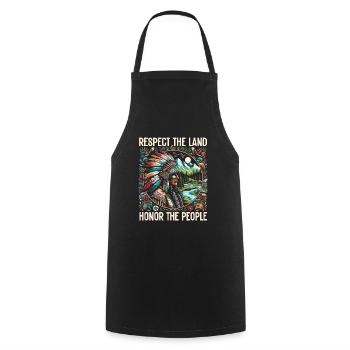 Indian Cherokee-Apache tribe - Cooking Apron - black - Front - AI Model Male 185 dark (185cm)
