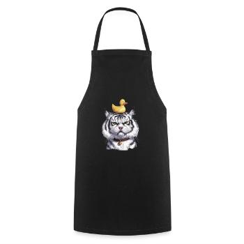 Niedliche Katze mit Ente auf dem Kopf für Kinder - Kochschürze - Schwarz - Vorne - AI Model Male 185 dark (185cm)
