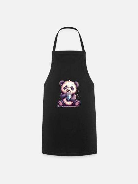 Niedlicher Panda mit Tee - Kochschürze - Schwarz