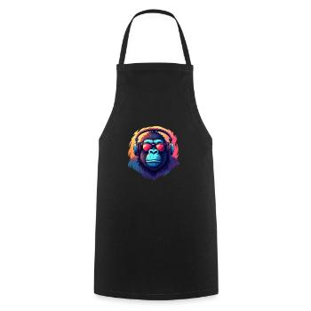 Gorilla with sunglasses and headphones in Pop Art - Cooking Apron - black - Front - AI Model Male 185 dark (185cm)