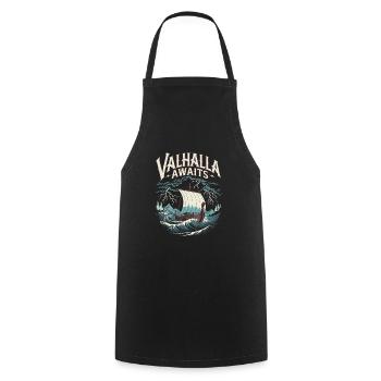 Valhalla Awaits für eine Wikinger Fan - Kochschürze - Schwarz - Vorne - AI Model Male 185 dark (185cm)