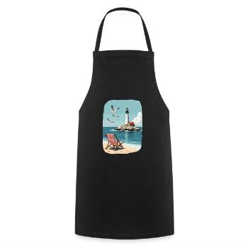 Liegestuhl Strandstuhl und Leuchtturm Ozean Szene - Kochschürze - Schwarz - Vorne - AI Model Male 185 dark (185cm)