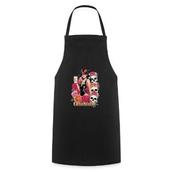Stilvolle Frau mit Kaffee und Blumenkunst - Kochschürze - Schwarz - Vorne - AI Model Male 185 dark (185cm)