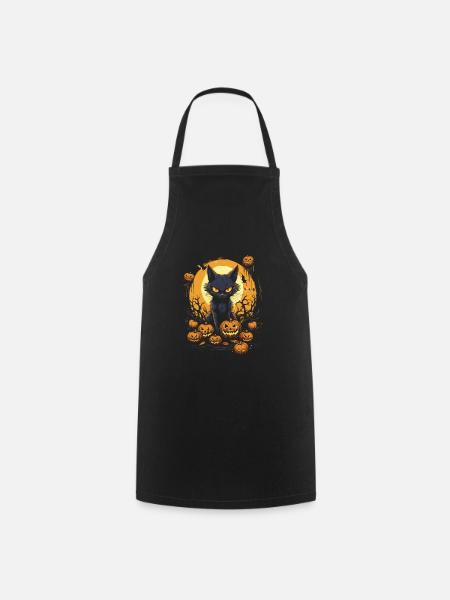 Gruselige Schwarze Katze Mit Kürbissen Und Mond - Kochschürze - Schwarz