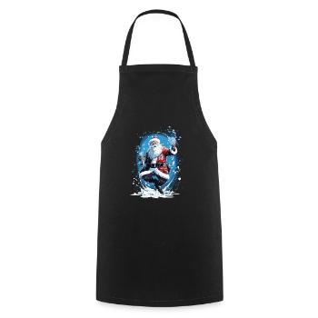 Plaisir de Noël: Père Noël ivre - Tablier de cuisine - noir - Devant - AI Model Male 185 dark (185cm)