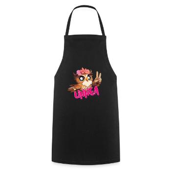 LINNEA - Beautiful girl name with cute OWL - Cooking Apron - black - Front - AI Model Male 185 dark (185cm)