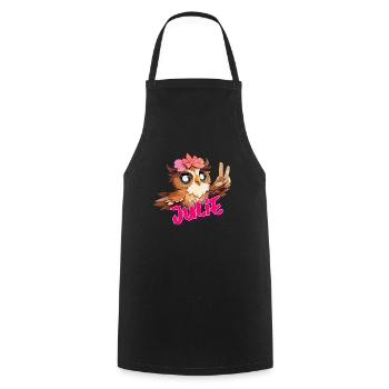 JULIE - Beau prénom de fille avec hibou mignon - Tablier de cuisine - noir - Devant - AI Model Male 185 dark (185cm)