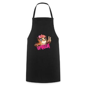 OPHELIA - Beautiful Girl Name with Cute OWL - Cooking Apron - black - Front - AI Model Male 185 dark (185cm)
