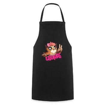LEONIE - Beautiful girl name with cute OWL - Cooking Apron - black - Front - AI Model Male 185 dark (185cm)