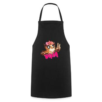 DINA - Beau nom de fille avec hibou mignon - Tablier de cuisine - noir - Devant - AI Model Male 185 dark (185cm)