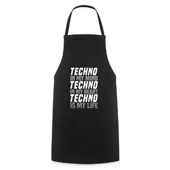 Techno - Kochschürze - Schwarz - Vorne - AI Model Male 185 dark (185cm)