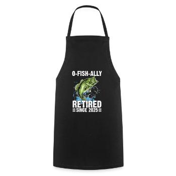 Retirement Quote OFishAlly Retired 2025 - Cooking Apron - black - Front - AI Model Male 185 dark (185cm)