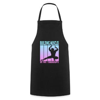 Building Muscles is My Therapy - Cooking Apron - black - Front - AI Model Male 185 dark (185cm)