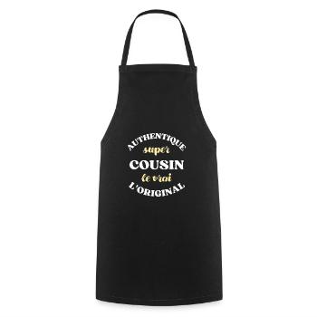 authentique super cousin humour personnalisé drole - Tablier de cuisine - noir - Devant - AI Model Male 185 dark (185cm)