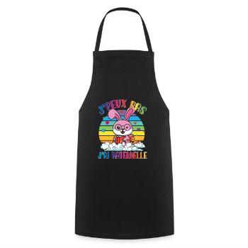J Peux Pas J Ai Maternelle lapin écolière livre - Tablier de cuisine - noir - Devant - AI Model Male 185 dark (185cm)