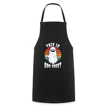 This is boo sheet Halloween - Cooking Apron - black - Front - AI Model Male 185 dark (185cm)