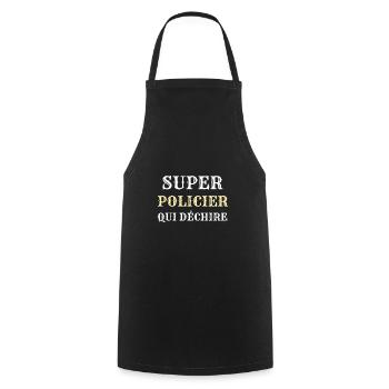 super policier qui déchire humour police homme - Tablier de cuisine - noir - Devant - AI Model Male 185 dark (185cm)