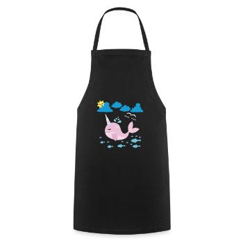 Petit narval, soleil souriant et poisson - Tablier de cuisine - noir - Devant - AI Model Male 185 dark (185cm)