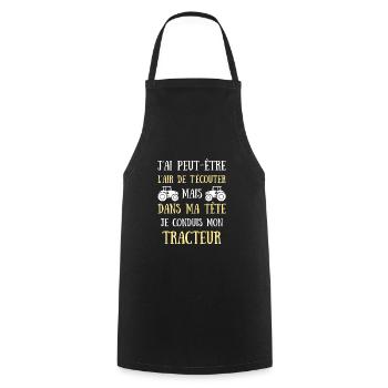 Dans ma tête tracteur homme humour agriculteur - Tablier de cuisine - noir - Devant - AI Model Male 185 dark (185cm)