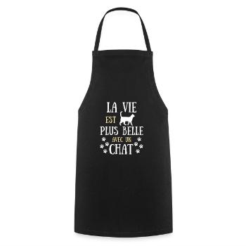 Vie plus belle chat femme humour chats idée cadeau - Tablier de cuisine - noir - Devant - AI Model Male 185 dark (185cm)