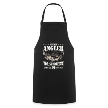 50th birthday fishing 50 years old fisherman 1973 - Cooking Apron - black - Front - AI Model Male 185 dark (185cm)