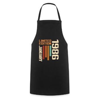 January 1986 - 1986 January Birthday Gift - Cooking Apron - black - Front - AI Model Male 185 dark (185cm)