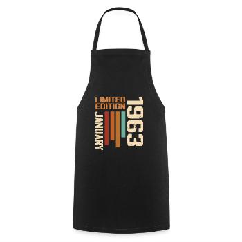 Janvier 1963 - 1963 Janvier Cadeau Anniversaire - Tablier de cuisine - noir - Devant - AI Model Male 185 dark (185cm)