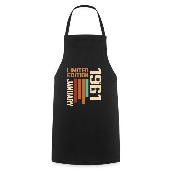 January 1961 - 1961 January Birthday Gift - Cooking Apron - black - Front - AI Model Male 185 dark (185cm)