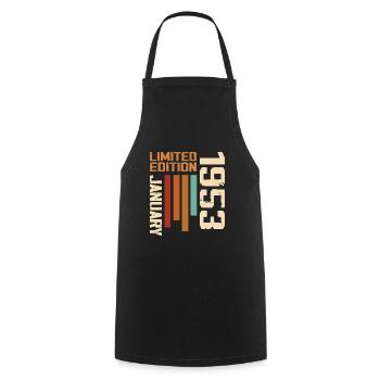 January 1953 - 1953 January Birthday Gift - Cooking Apron - black - Front - AI Model Male 185 dark (185cm)