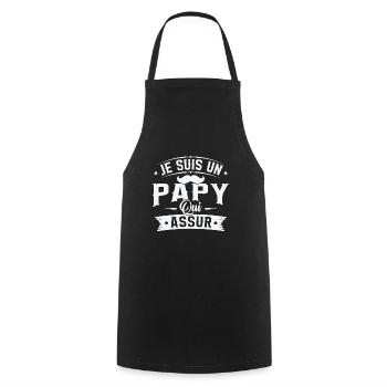 Je suis un papy qui assure, Cadeau Papy - Tablier de cuisine - noir - Devant - AI Model Male 185 dark (185cm)