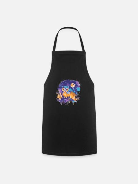Colorful owl under a starry sky - Cooking Apron - black