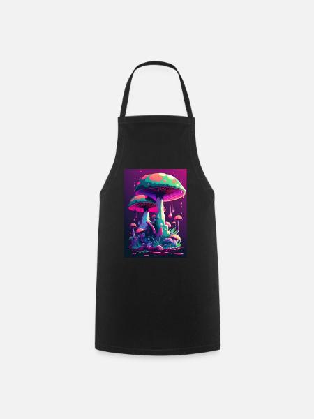 Pilz Neon Vaporwave Natur - Kochschürze - Schwarz