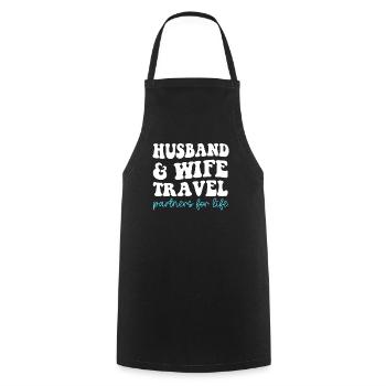 Husband and Wife Travel Partners for Life - Cooking Apron - black - Front - AI Model Male 185 dark (185cm)