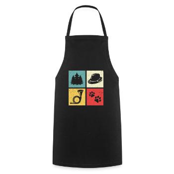 Hunting Horn Design with Forest Dog Paw Felt Hat - Cooking Apron - black - Front - AI Model Male 185 dark (185cm)