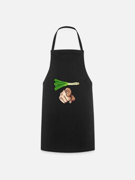 Leek with comic hand pointing forward pointing finger - Cooking Apron - black