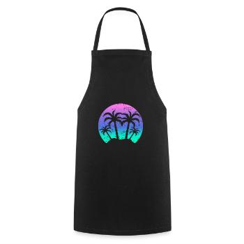 Vintage Palm Tree Beach Sunset Retro Gift - Cooking Apron - black - Front - AI Model Male 185 dark (185cm)