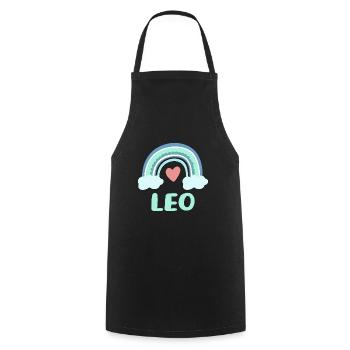 Leo Name Regenbogen Baby - Kochschürze - Schwarz - Vorne - AI Model Male 185 dark (185cm)