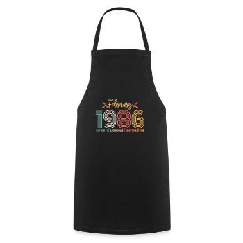 Février 1986 anniversaire Février 1986 rétro - Tablier de cuisine - noir - Devant - AI Model Male 185 dark (185cm)