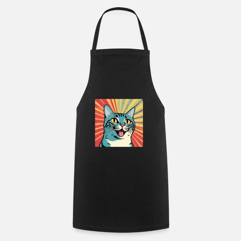 Chat souriant - Rétro Pop Art - Tablier de cuisine - noir