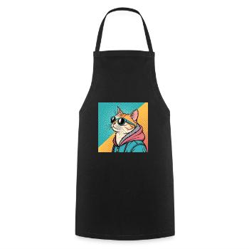 Cooles Katze Design im Pop Art Stil für alle - Kochschürze - Schwarz - Vorne - AI Model Male 185 dark (185cm)