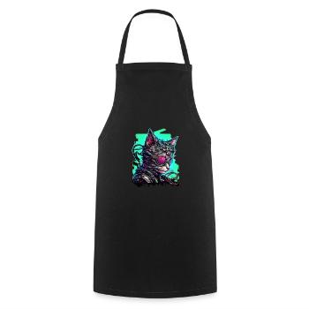 Cybernetic cat with aviator goggles - Cooking Apron - black - Front - AI Model Male 185 dark (185cm)