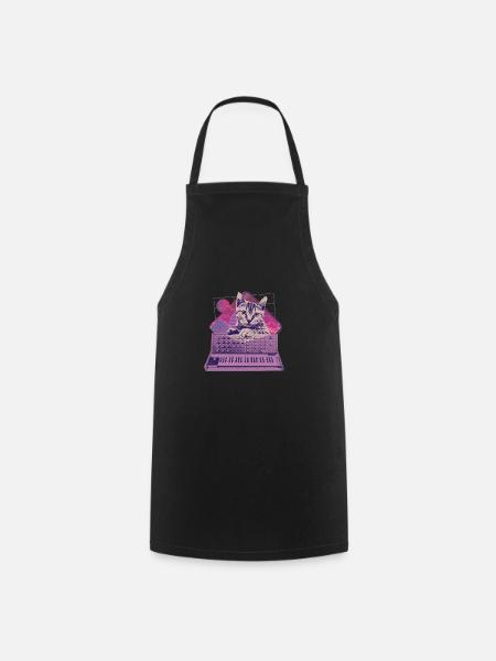Retro Synthesizer Katze Vaporwave Aesthetic Analog - Kochschürze - Schwarz