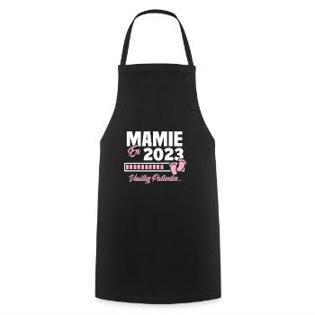 Mamie en 2023 / Cadeau future mamie 2023 - Tablier de cuisine - noir - Devant - AI Model Male 185 dark (185cm)